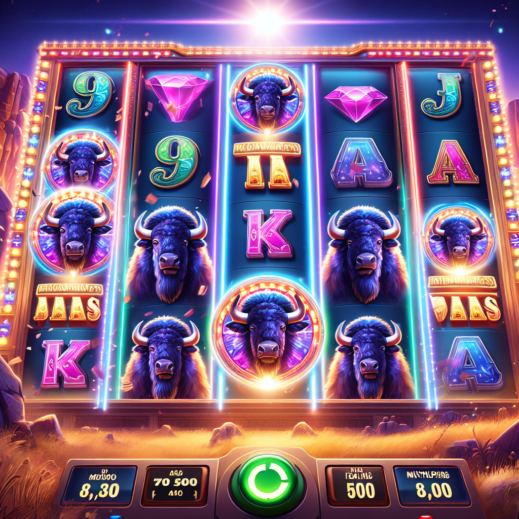Pantalla de giros gratis con símbolos y multiplicadores en Buffalo King Megaways