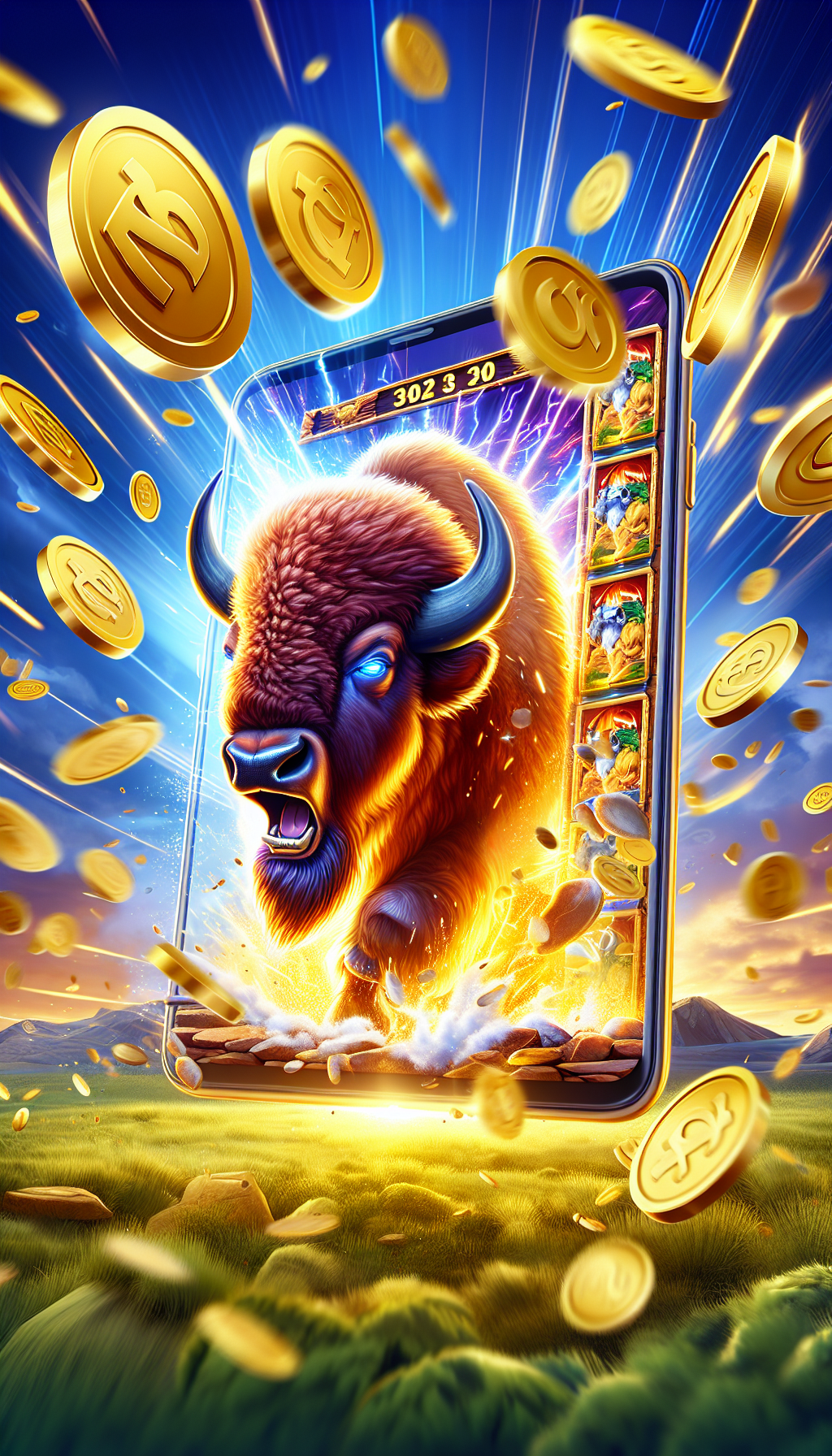 Gameplay de Buffalo King Megaways mostrando una gran victoria en slot para celulares