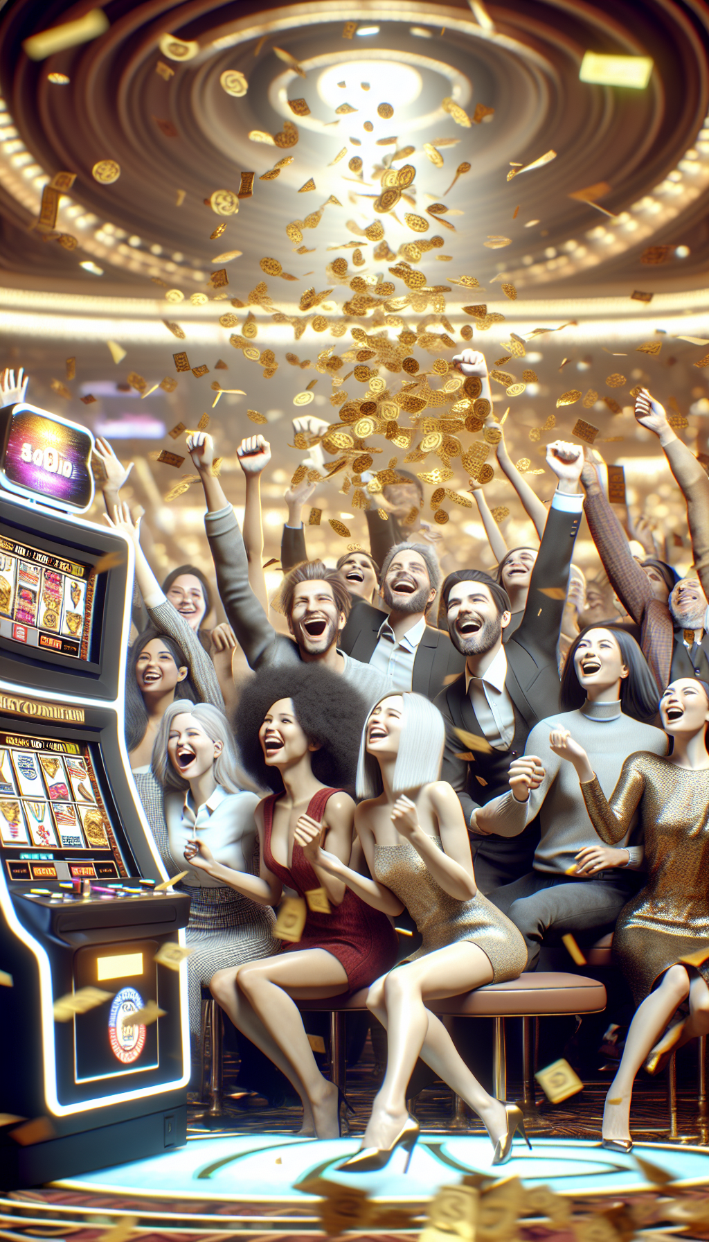 Celebración de grandes ganancias en Chicken Chase entre jugadores online Jugadores celebrando una victoria en Chicken Chase en un casino online animado