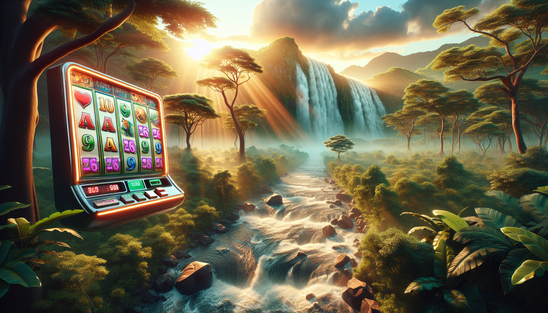 Tragamonedas Congo Cash ambientada en jungla africana con luces vibrantes y detalles de aventura