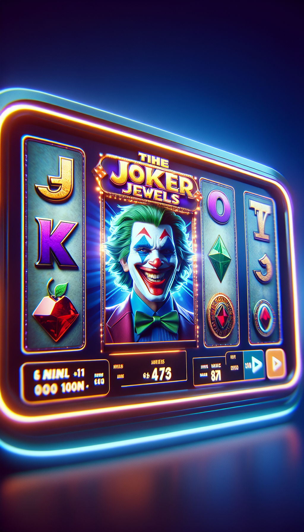 Interfaz de usuario del slot Joker Jewels con carretes y controles destacados