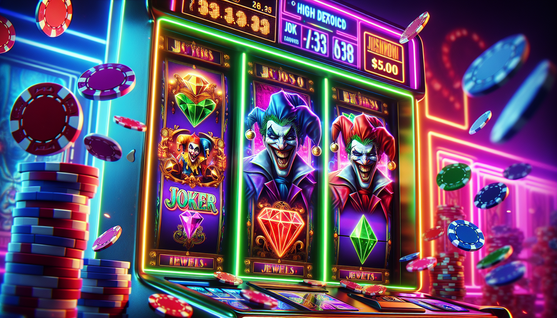 Vista digital realista del juego Joker Jewels en un casino online argentino