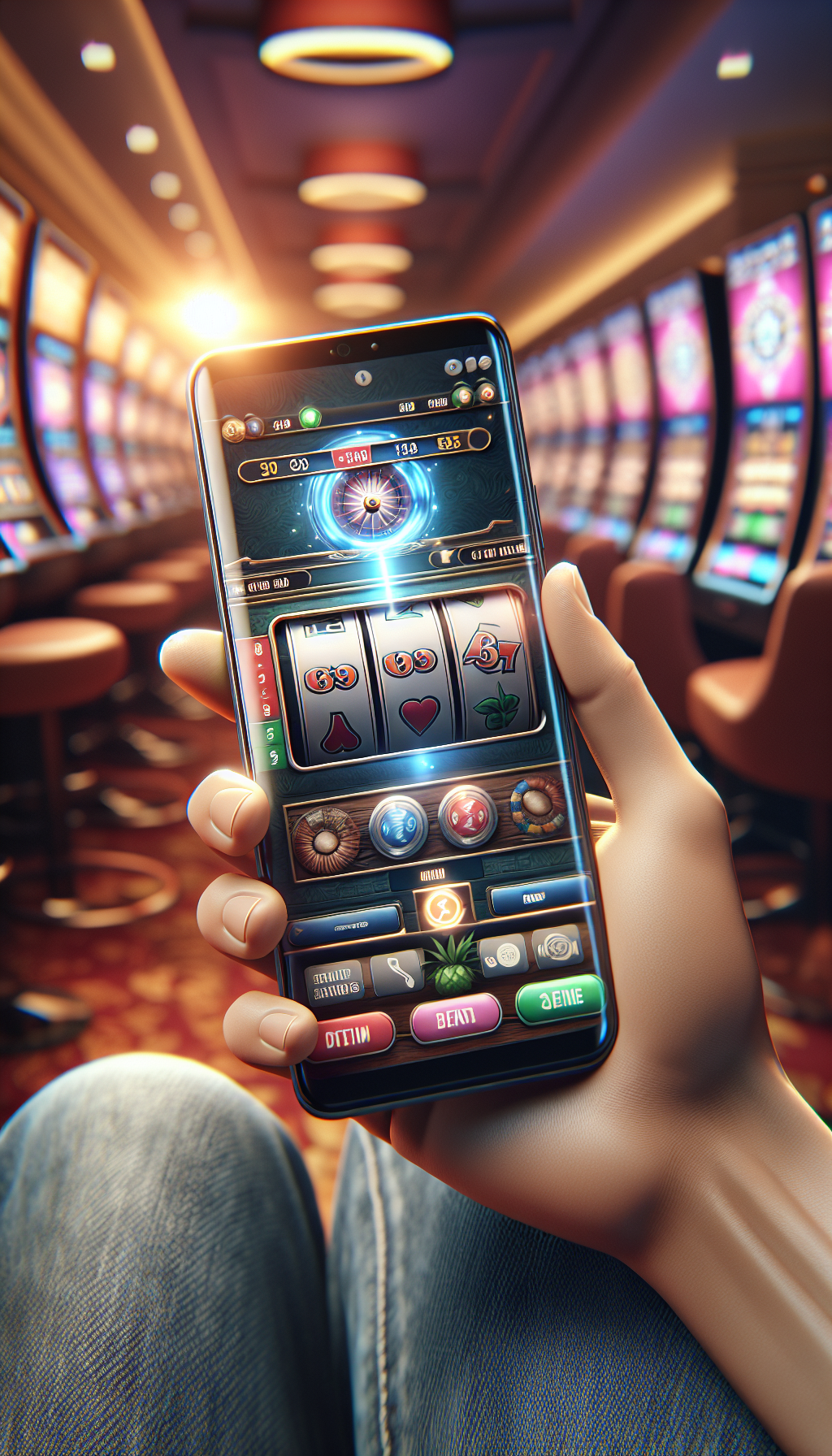Persona jugando a tragamonedas de Bplay en su móvil siguiendo los pasos de registro y apuesta