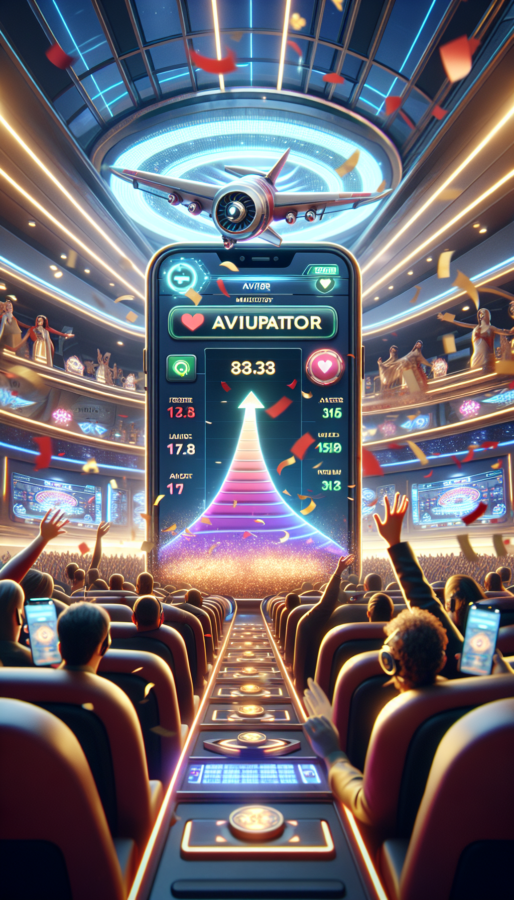 Interfaz móvil del juego Aviator mostrando apuestas y ganadores en tiempo real