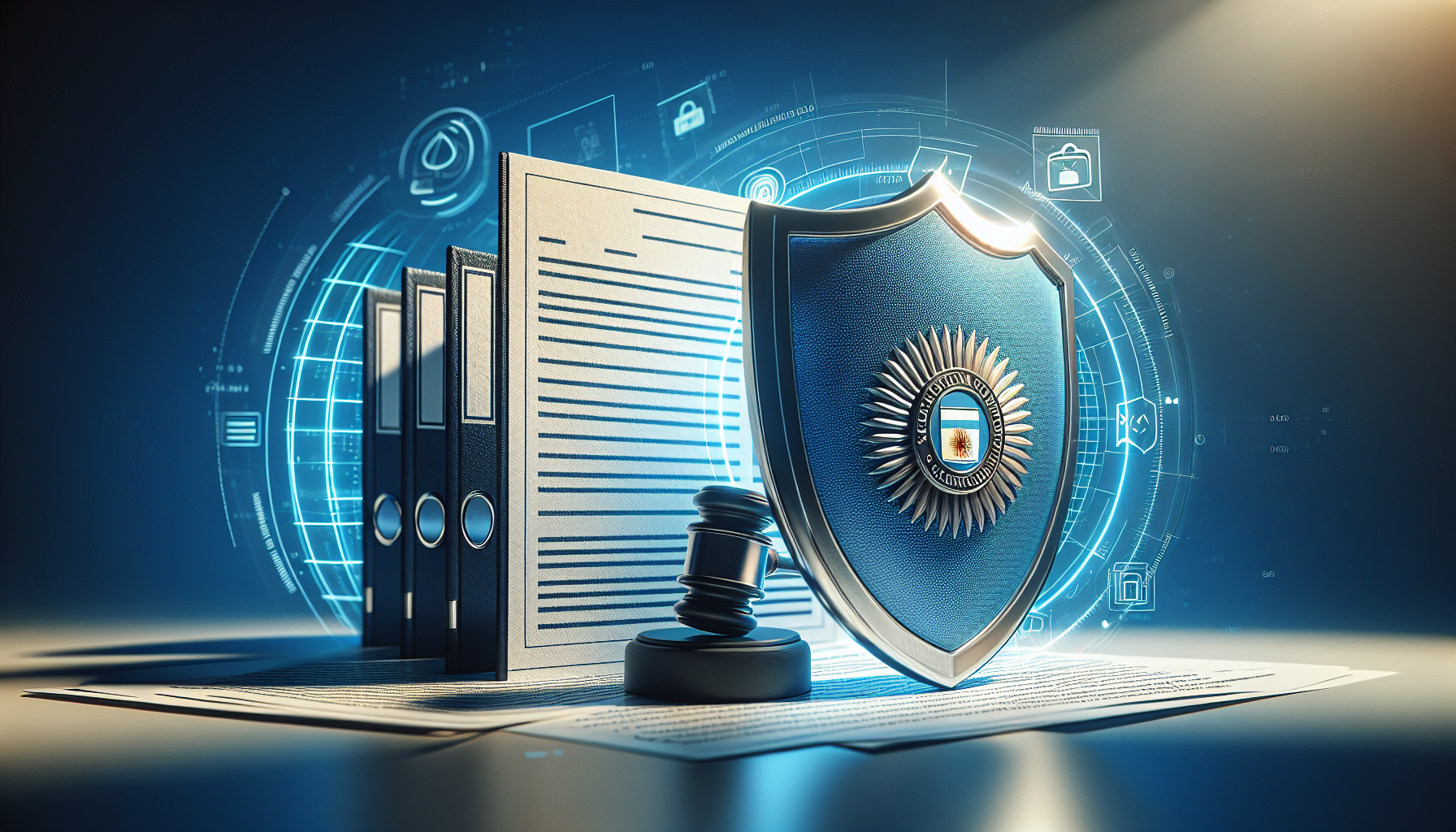 Documentos legales y escudo simbolizando el compromiso legal de bplay con la privacidad.